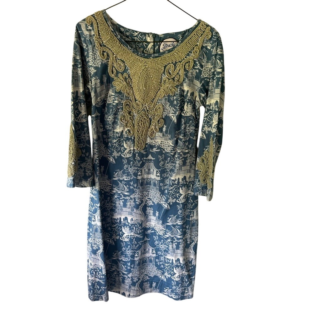 Almatrichi Sheath Dress Madrid Spain City Print Cotton Blend‎ Embroidered